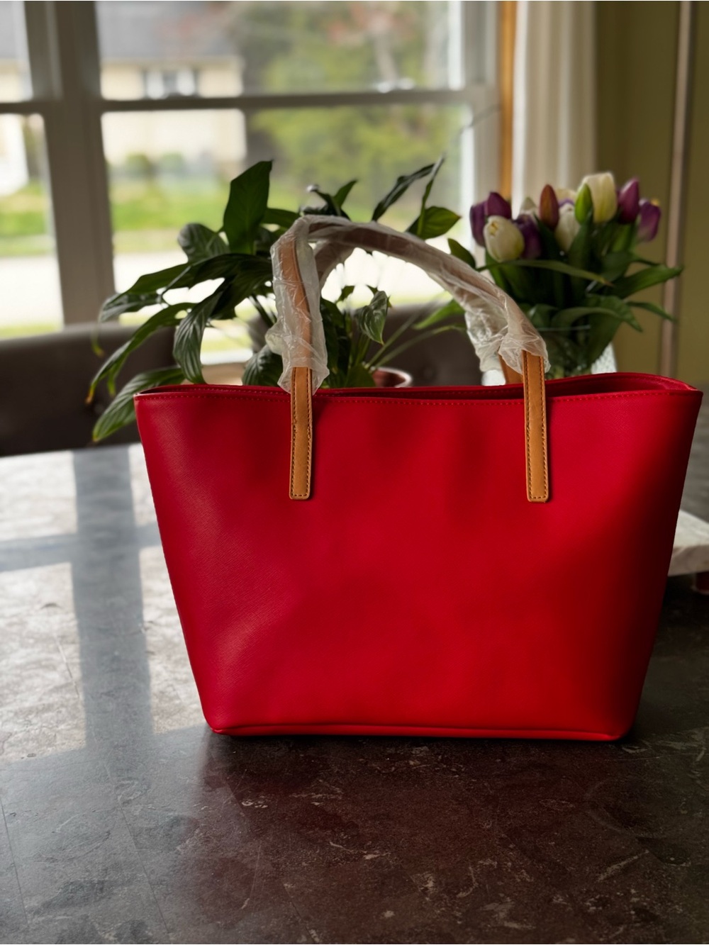 Nautica Red Tote with Tan Handles - Picture 2 of 9